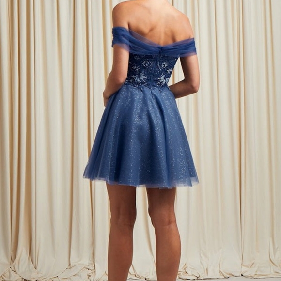 Navy blue short formal prom homecoming party graduation ceremony dress - Picture 4 of 6